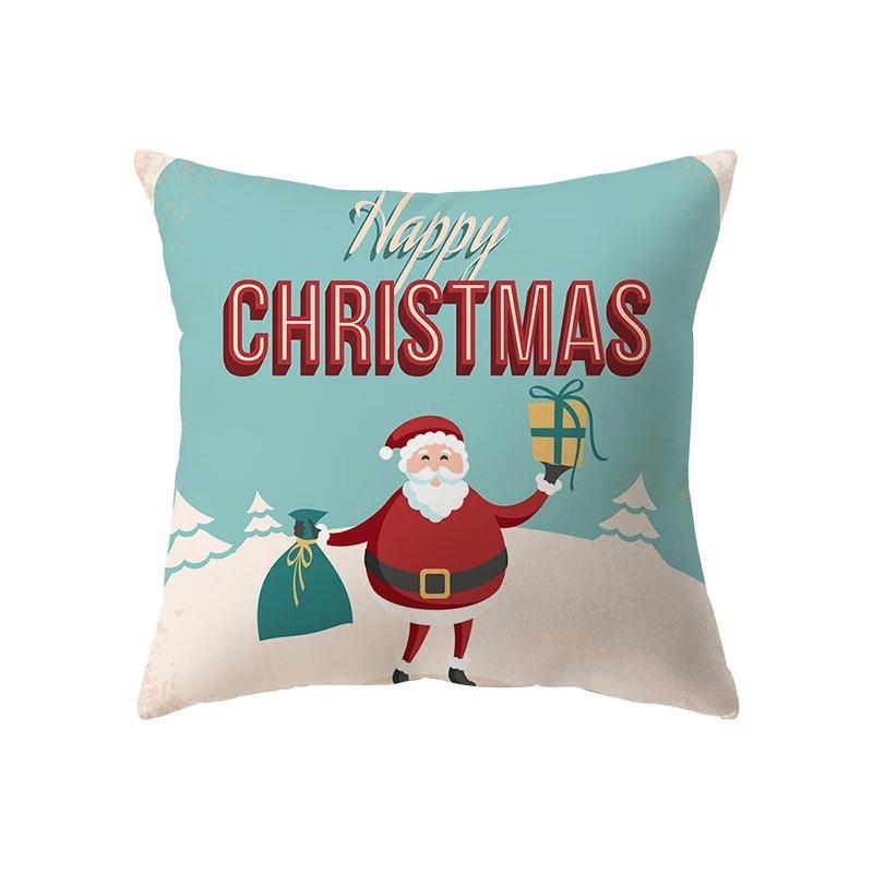Cute Santa Claus Christmas Theme Printed Pattern Cushion Cover For Home Living Room Sofa Decoration Square Pillow Cover