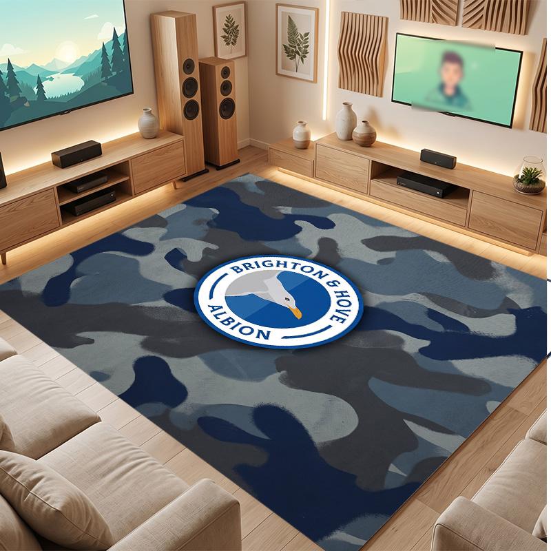 Brighton & Hove Albion Football Print Crystal Velvet Rug, Comfortable Water Absorbent Non Slip Indoor Floor Carpet