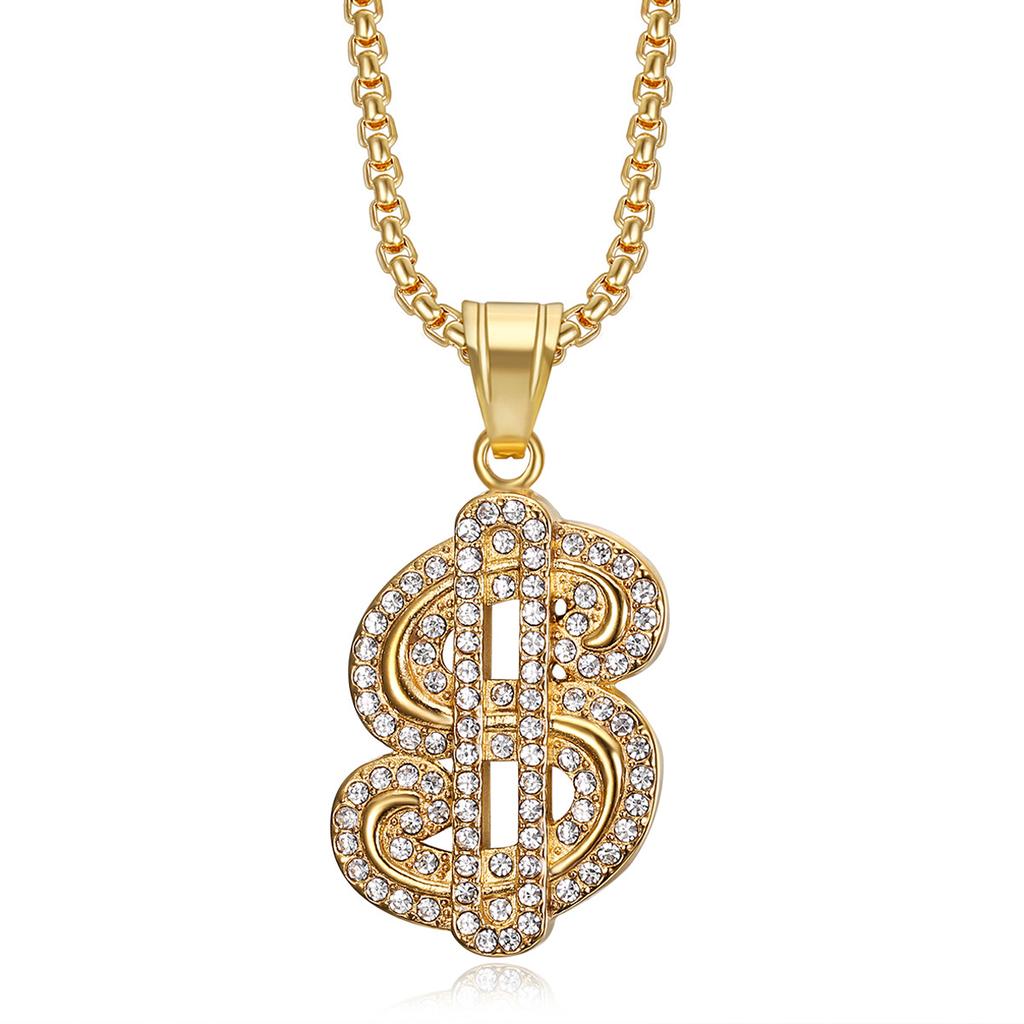 Europa, Amerika, Hip-Hop, Schmuck, Vergoldeter Diamant Dollar Symbol Anhänger Halskette