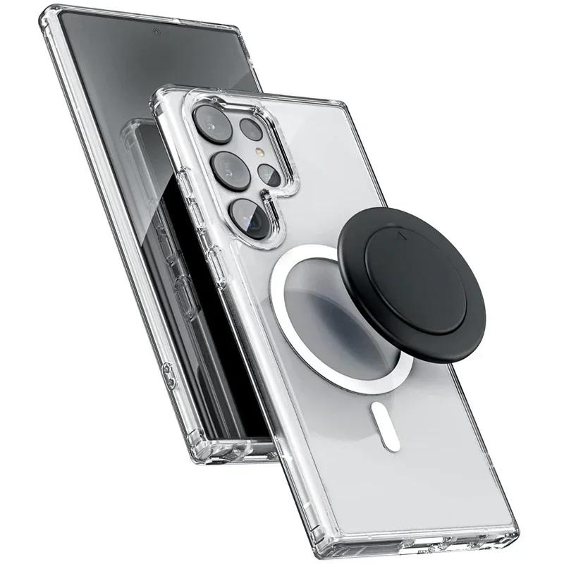 Magsafe Magnetiskt Fodral för Samsung Galaxy S24 S21 FE S22 S23 Ultra Plus S23 FE Trådlös Laddning Stötsäkert Genomskinligt Skydd