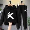 Children's Personalized Letter K Printed Pattern Hooded Top+pants Casual Sports Set