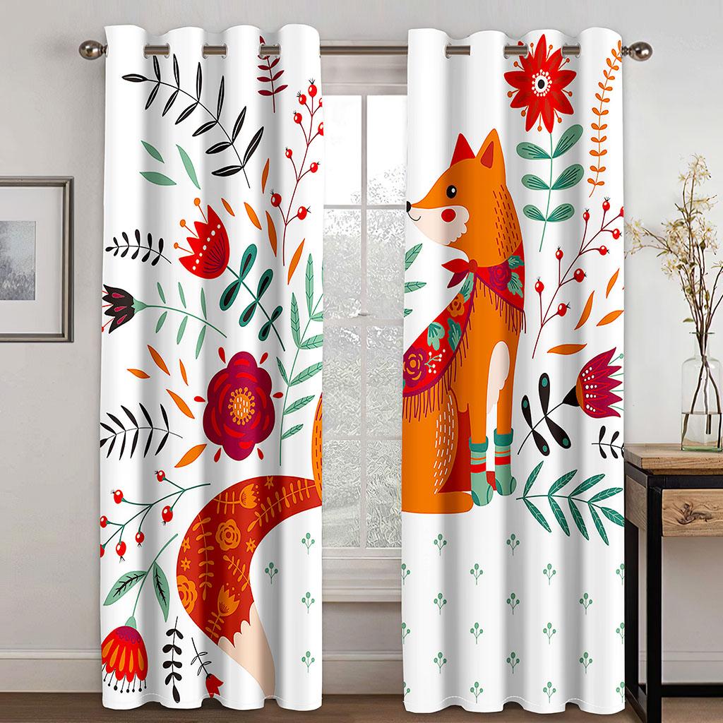 Cheap Cute Cartoon Funny Cat Kids 2 Pieces Free Shipping Thin Curtains for Living Room Bedroom Children's Window Drape Decor