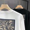 Printed Long Sleeve Casual Sweatshirt for Men, Round Neck Loose Fit Base Shirt, Chic Hong Kong Style Trend