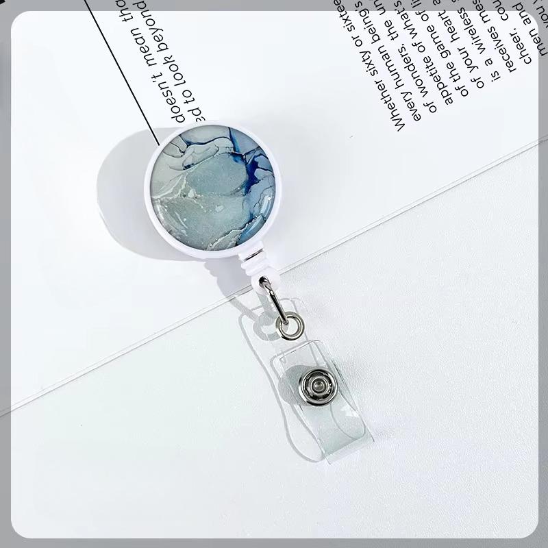 Marble Epoxy Badge Reel for Nurses Medical Retractable ID Card Holder Safety Linger Lanyard for Work Pull Clip Stretch Keychain