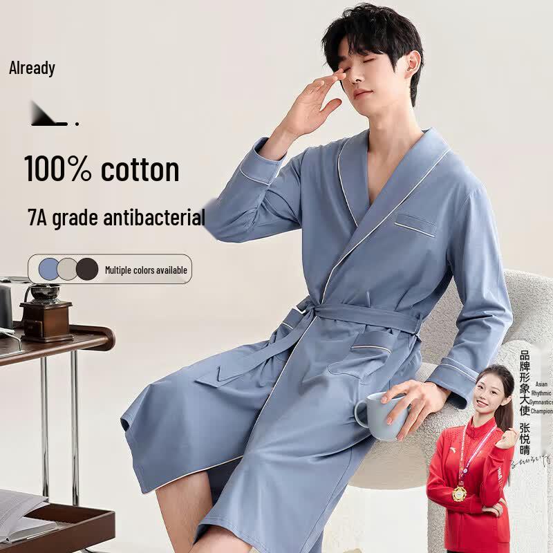 Men s Autumn/Winter Pure Cotton Long Robe Bathrobe 3XL