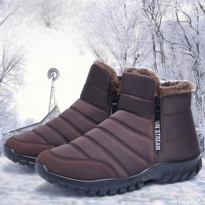 Winter Schneestiefel mit seitlichem Reißverschluss sind atmungsaktiv, schweißabsorbierend, rutschfest, abriebfest, schlicht, bequem, warm und Herren-Baumwollschuhe.