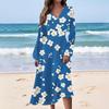 Women's Casual Fashion Floral Print V-neck Long Sleeve Waist Long Dress