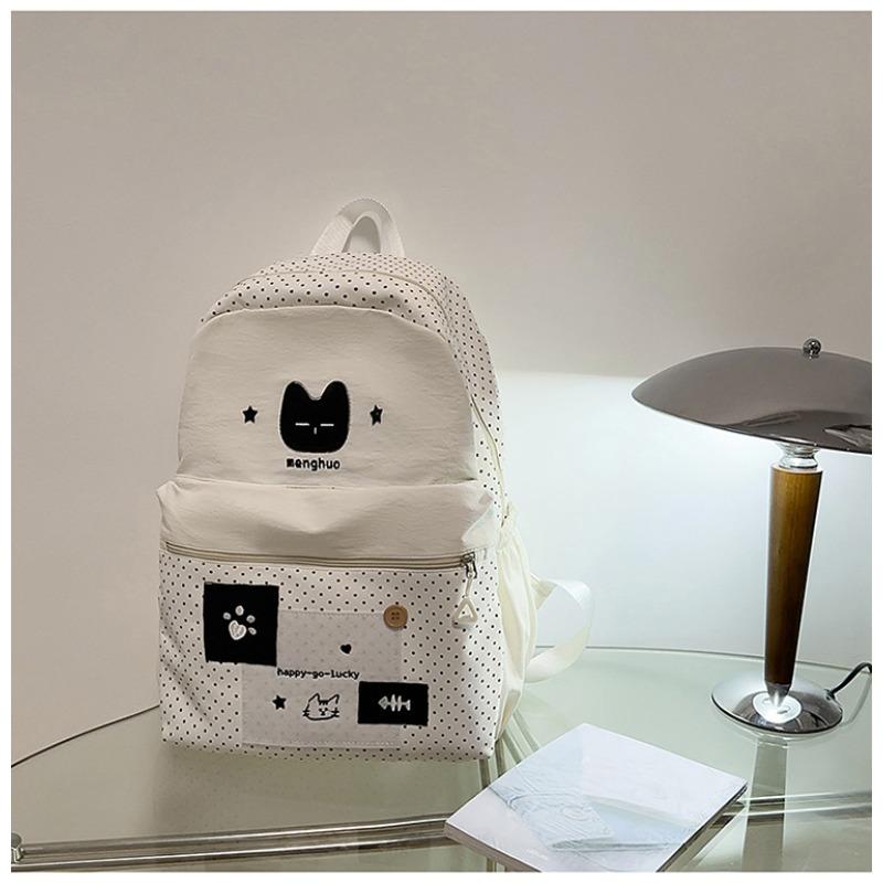 The New Japanese Ins High-value, Fresh and Sweet, Cute Cat Polka Dot Backpack, Lightweight Backpack for Junior High School Students