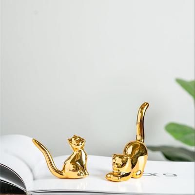 Dekoration für Zuhause Katzenstatuen, Keramik Goldene Katze Figur Statuen im modernen Stil für Akzente zur Heimdekoration Wohnzimmer