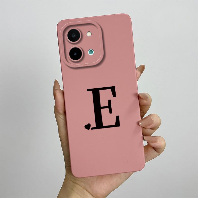For vivo Y28 4G Case vivo Y28 4G Cover Cute Initial Letters Square Liquid Soft Silicone Phone Case Matte Shockproof Back Cover