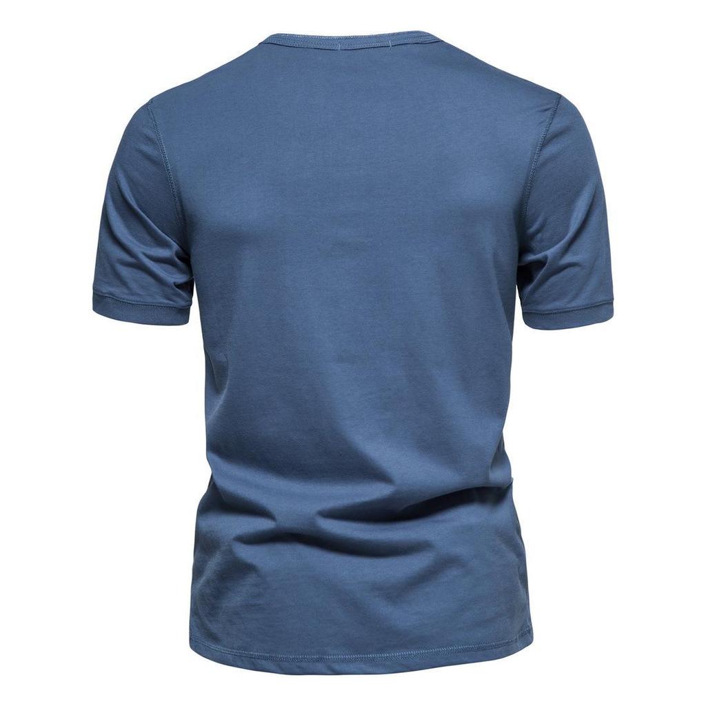 Men's Casual Short-Sleeve Henley T-Shirt: Solid Color, Loose Fit, Three-Button Collar