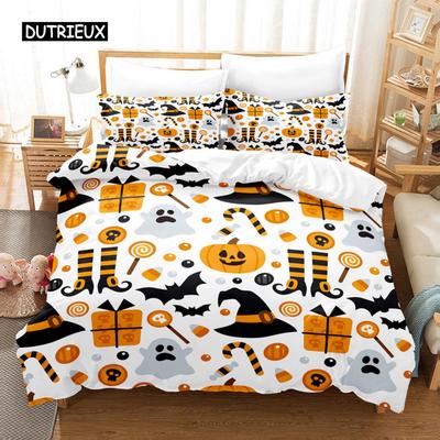 Halloween Dekbedovertrek Cartoon Pompoen Eenpersoons Dekbedovertrek Lantaarn Beddengoedset Polyester Spook Dekbedovertrek voor Kinderen Jongens Meisjes