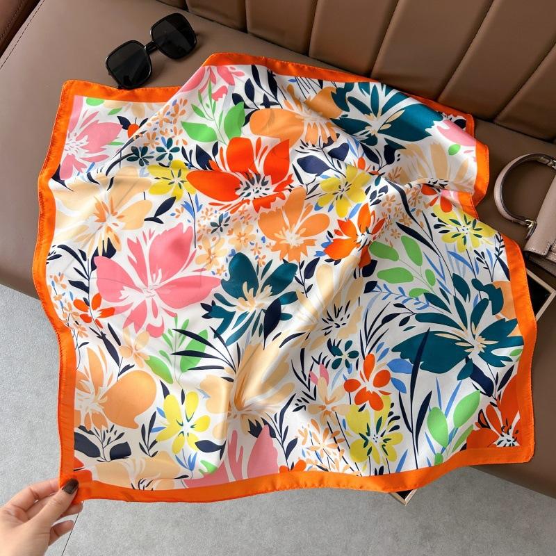Silk scarf 71 * 71 imitation silk square scarf Korean atmosphere neck silk scarf flower pattern flower polka dot scarf