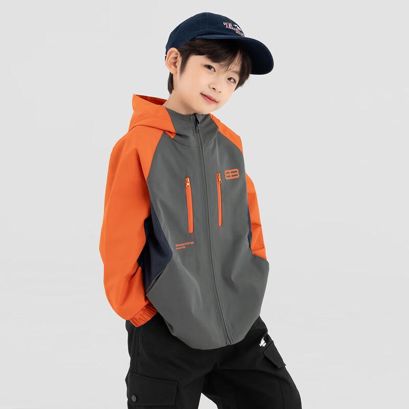 Boys' Outdoor Three-Color Splice Hooded Softshell Jacket