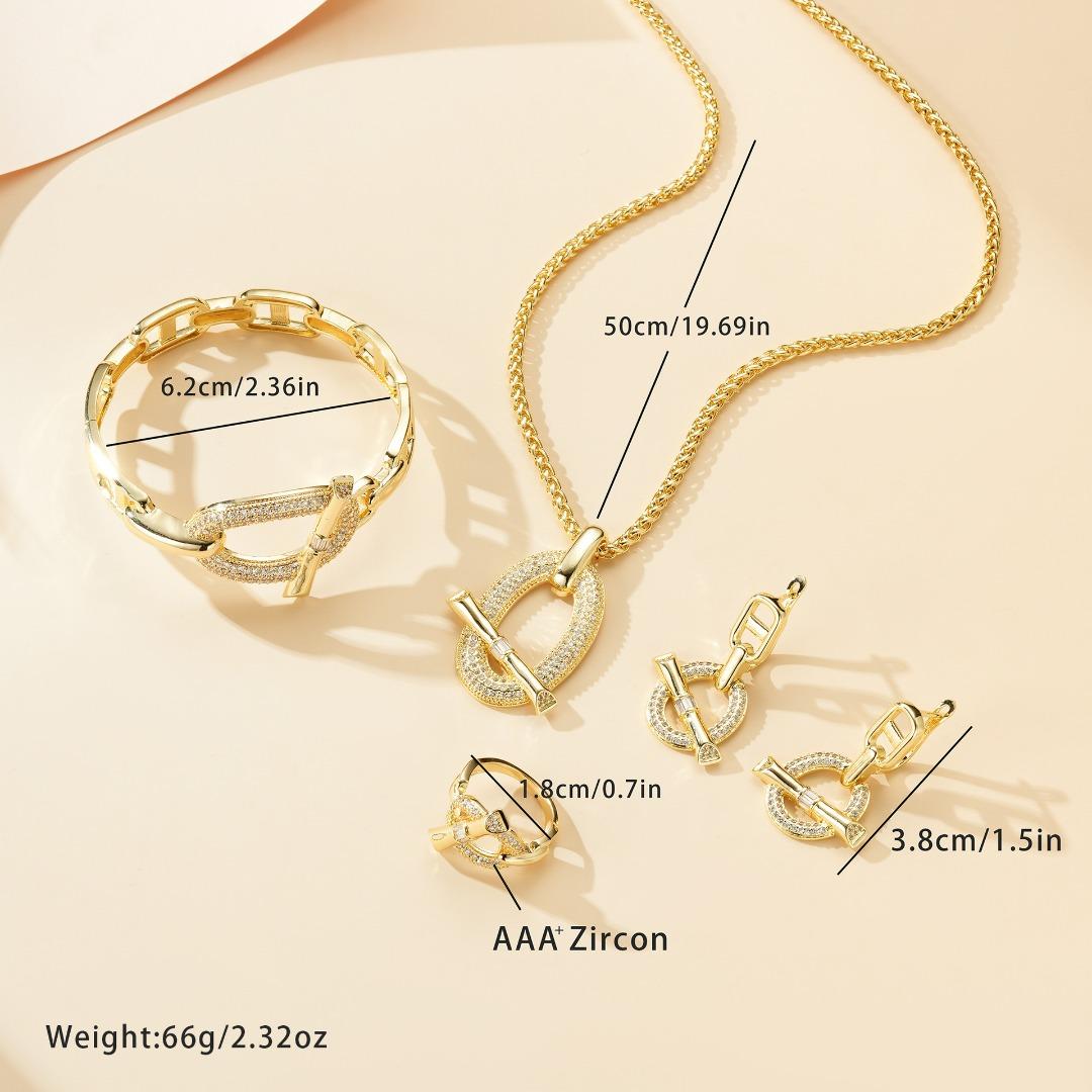 

European and American light luxury ins style jewelry set ring bracelet necklace copper inlaid zirconium high-end fashion jewelry four-piece set women