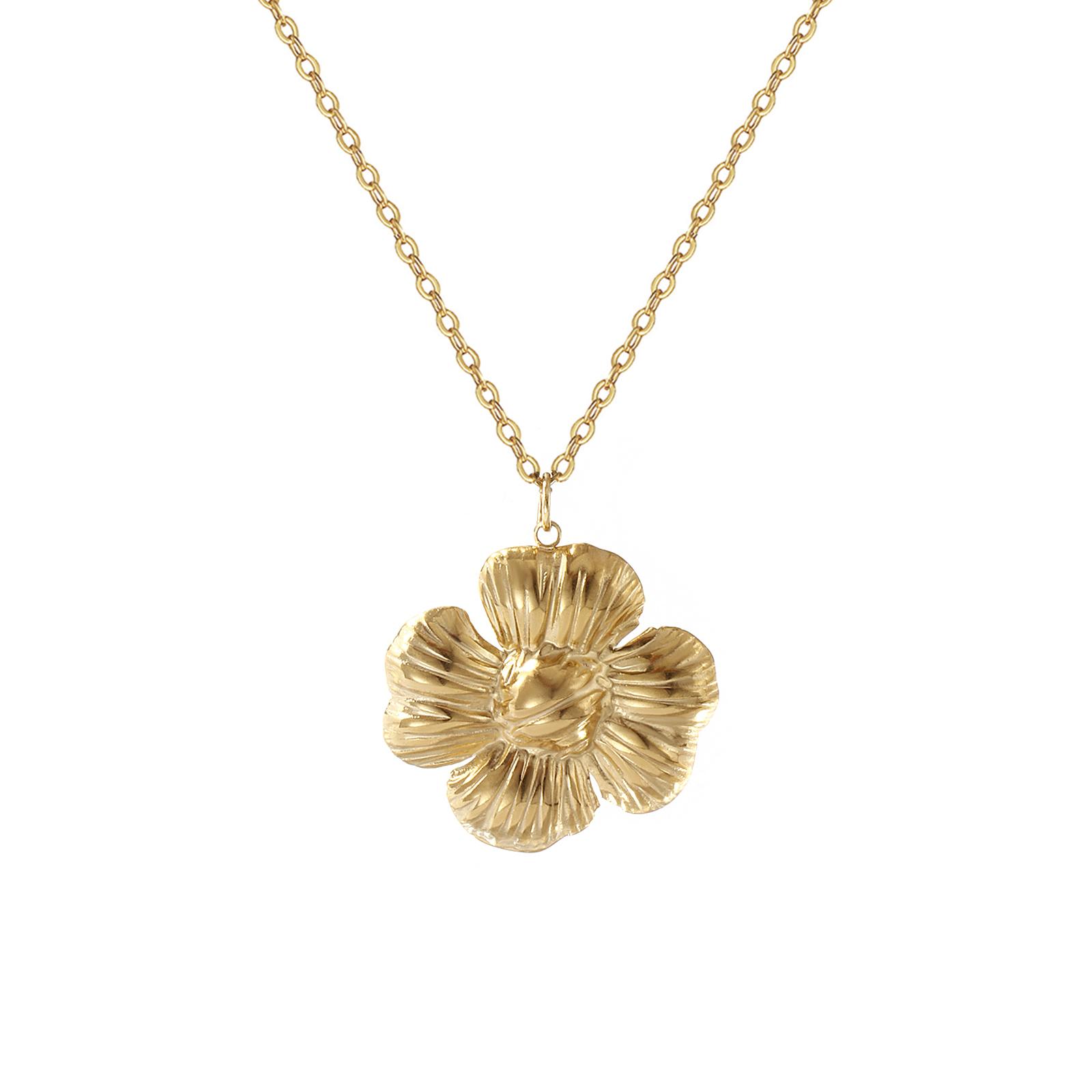 

1pc 18K Gold Plated Flower Pendant Necklace 304 Stainless Steel Link Cable Chain Charm Necklace For Women Gift 45cm+ 5cm long