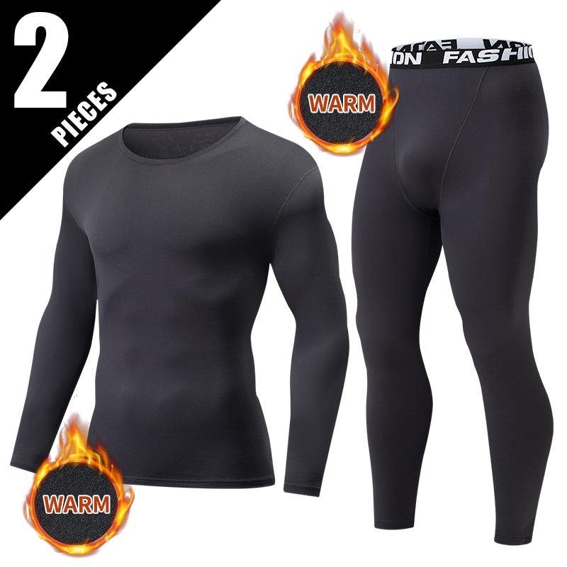 

2-piece Autumn and Winter Solid Color Fashionable Casual Base Set Slim Fit Sports Fitness Long Sleeved Pants Warm Underwear Set M
