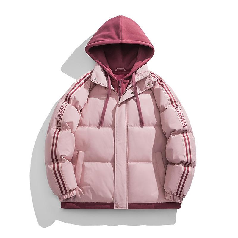 Couple Three Bars Fake Two Pieces Hooded Cotton Clothes Men's Hooded Cotton Clothes Dopamine Knitted Hooded Cotton Clothes Trendy Cotton Clothes