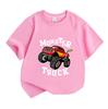 Cartoon Monster Truck Print Kids Boys Girls 100% Cotton O-neck Short Sleeve T-Shirt, Casual Lightweight Tees for Toddlers Children Daily Wear