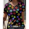 Cat Women's V-neck T-shirt Summer Outdoor Casual Short Sleeve Tops 3D Cute Cat Hand Printed OverSize Women's Clothing