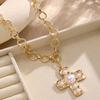 1PCS Hammered Cross Pendant Necklace Accents, Thick Gold Color Chain for Women & Men, Vintage Statement Jewelry