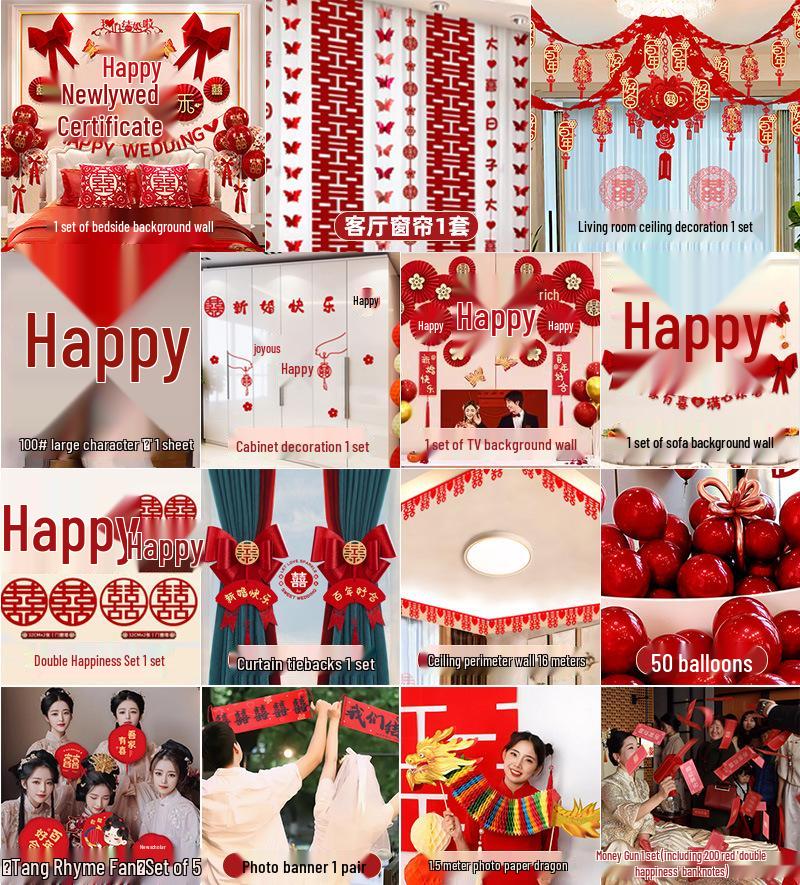 Complete Wedding Room Decoration Set: Bride & Groom's Bedroom Decor Essentials