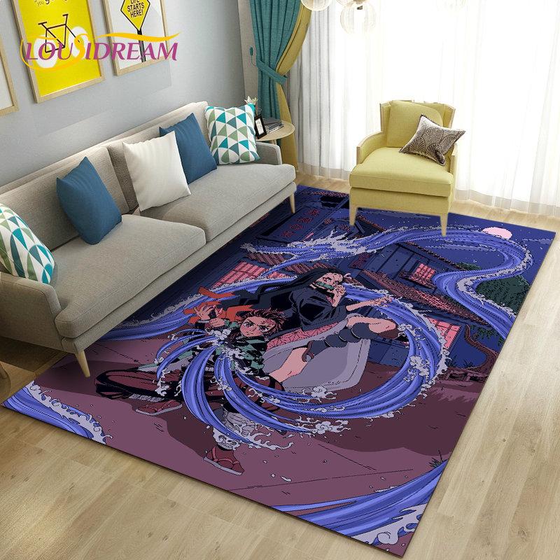 3D Demon Slayer Cartoon Area Rug Large,Carpet Rug for Living Room Bedroom Sofa Doormat Decoration,Kids Play Non-slip Floor Mat