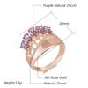 Shiny Purple Natural Zircon Big Rings For Women Fashion  Rose Gold Color Crystal Flower Vintage Wedding Jewelry