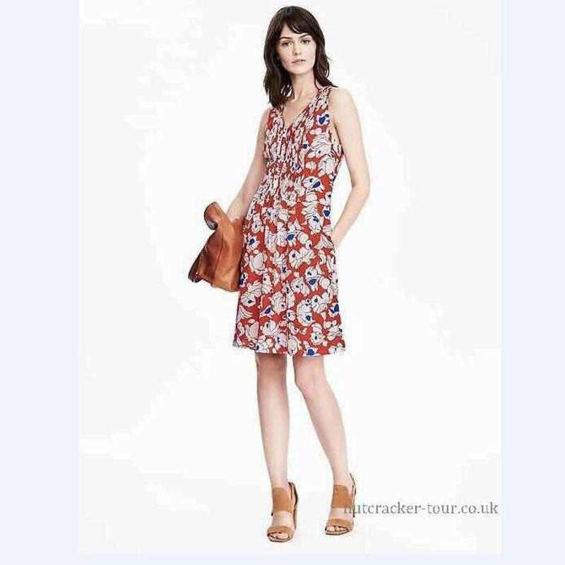 

Export Dress Women s Pure Original BR Banana Sexy V-neck Red Floral Print Sleeveless Work Clothing Ol Fashion Skirt Orange us14