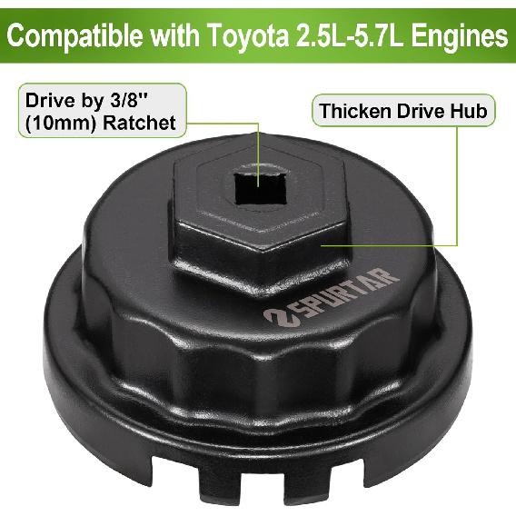 Spurtar Oil Filter Wrench For Toyota Cap Style Oil Filter Removal Tool 64Mm For Lexus, Camry, 4 Runner, RAV4, Tundra, Tacoma, Highlander, Sienna,