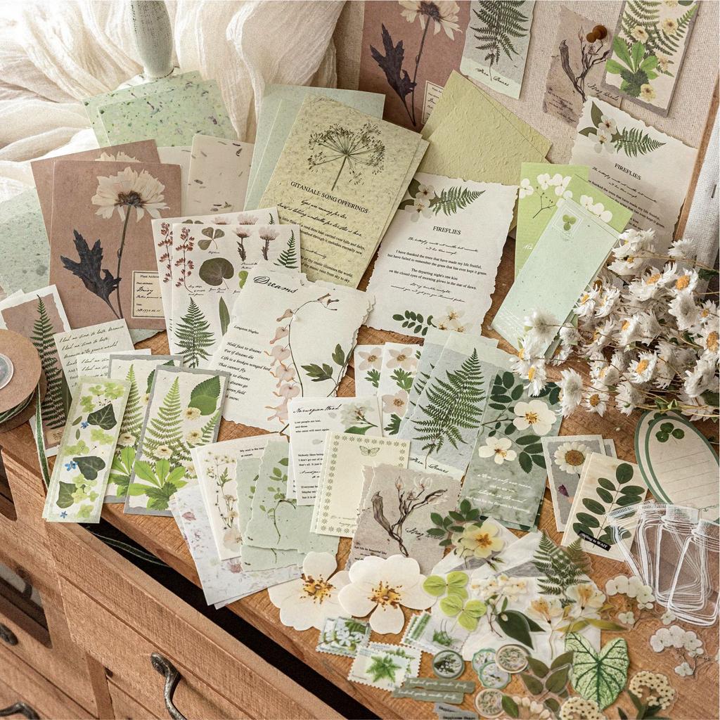 100pcs/lot Memo Pads Material Paper Daily Dried Flower Post Office Junk Journal Scrapbooking Cards Retro Background Decoration