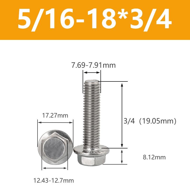 UNC 1/4-20 5/16-18 3/8-16 304 Edelstahl Sechskantkopf mit gerändeltem Flansch Kappe Schraube Sechskant Unterlegscheibenkopf Schraube
