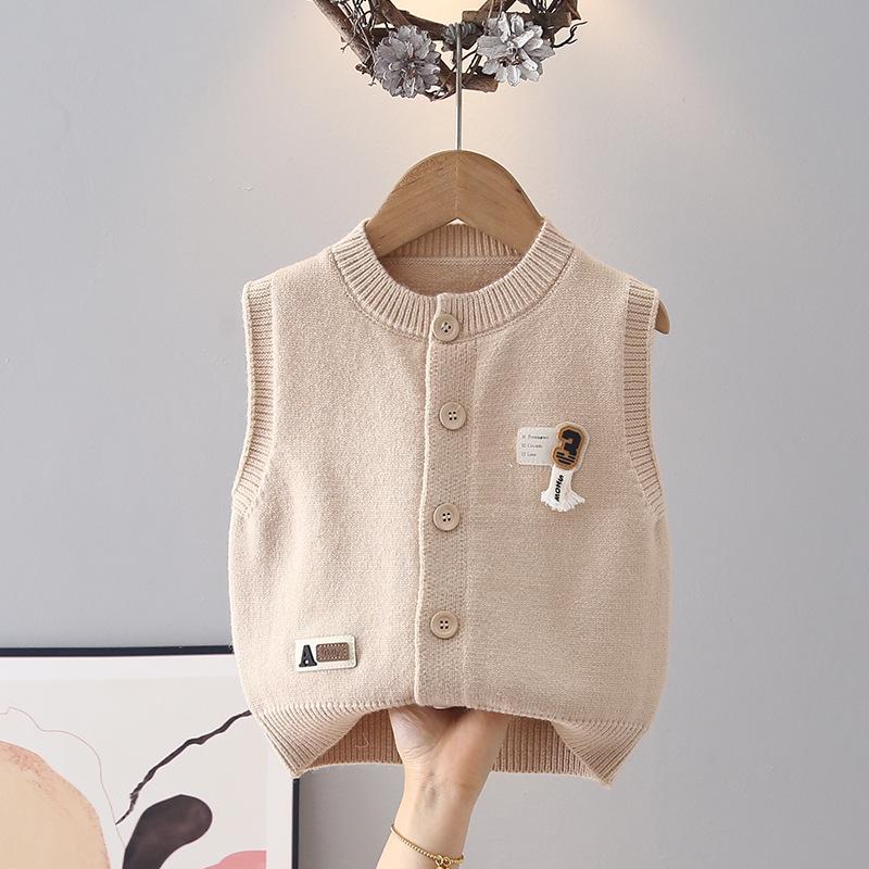 Stylish Children s Knit Sleeveless Cardigan Vest for Spring & Autumn 100cm хаки