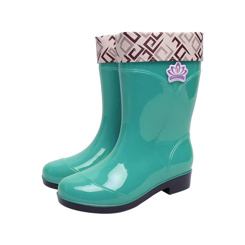 Water Shoes Velvet Cotton Women's Rain Boots Rain Shoes Anti-rubber Shoes Half Tube Water Boots Medium Tube Warm Explosion