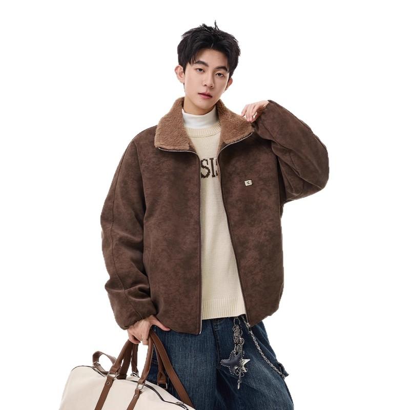 Mens Faux Rabbit Fur PU Padded Jacket Loose Fit Warm Winter Work Coat Couples