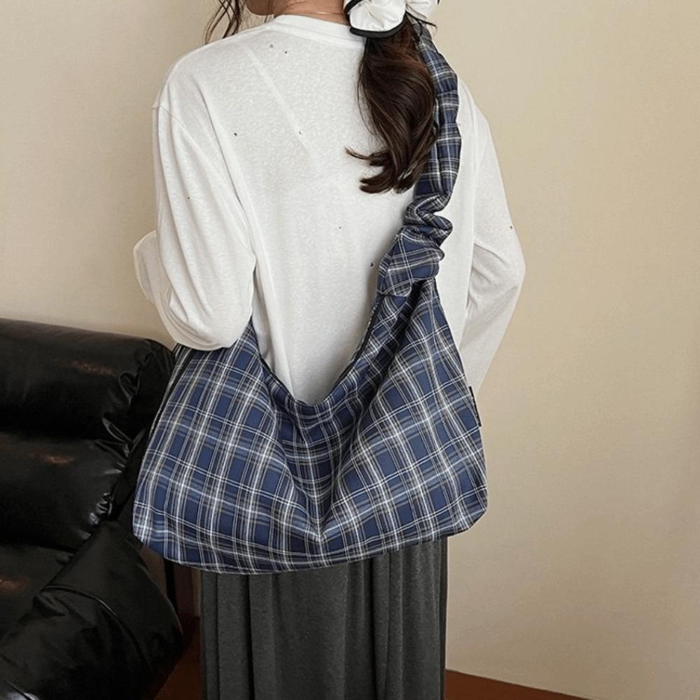 Vintage kostkovaná crossbody taška Japonská dámská taška přes rameno Ins kostkovaná taška přes rameno pro dojíždění