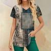 Plus Size Printed Scrub Working Uniform Tops For Women's V-Neck Print Short Sleeve Fun T-Shirts Workwear Tee With Pockets
