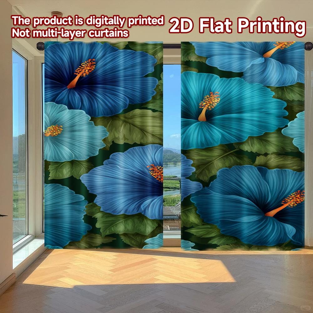 

Flat Printing Curtains Without Rod Floral Harmony Blue April Fools Is Day Festival Popular Drapes Curtain Set Of 2 Made Polyester Washable W100*H70(CM)-Grommet top&1PCS