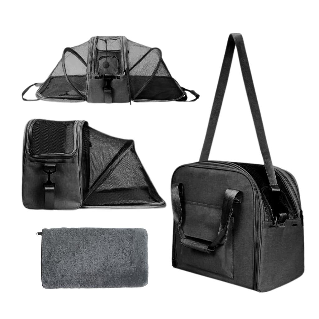 COZENTA Pet Carrier for Dogs and Breathable Cats, Foldable, Mesh, 3-Way Shoulder/Handbag/Backpack (Black)