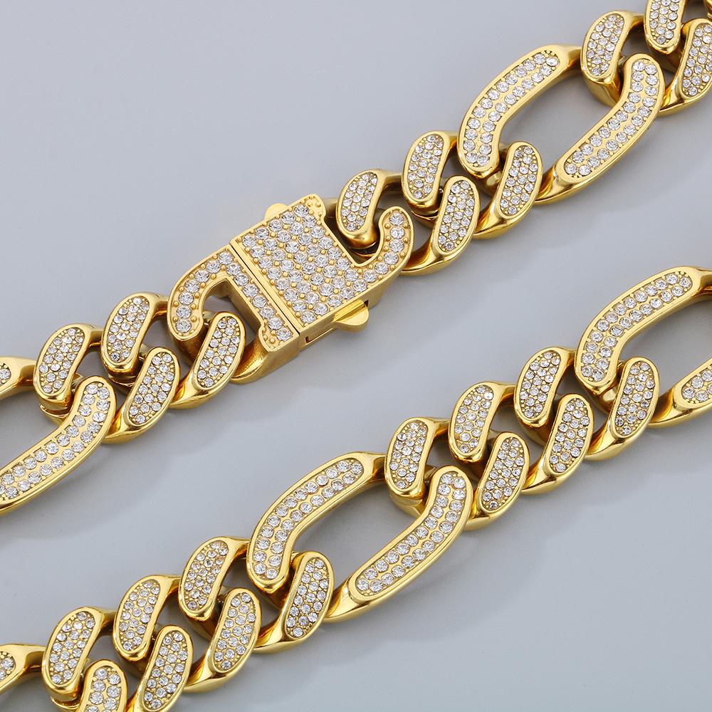 Hip-Hop Jewelry CZ Cuban Chain Man Bracelet Necklace Set Luxury Gold Color 60CM Long Stainless Steel Men's Necklace & Bracelets