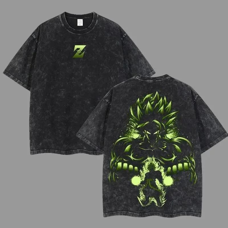 Dragon Ball Trend Explosion Men's Oversized Summer Cosplay Washed Printing T-Shirt Cotton Large Casual Sports Fitness Clothing