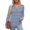Women's Fashion Striped Print Neck 3/4 Sleeve T-Shirt Top for Everyday Wear
