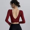 Women's Long Sleeve Yoga Top with Chest Pads - V-Neck, Stylish Back, Breathable, Comfortable, Ideal As Outerwear for Summer Sports.