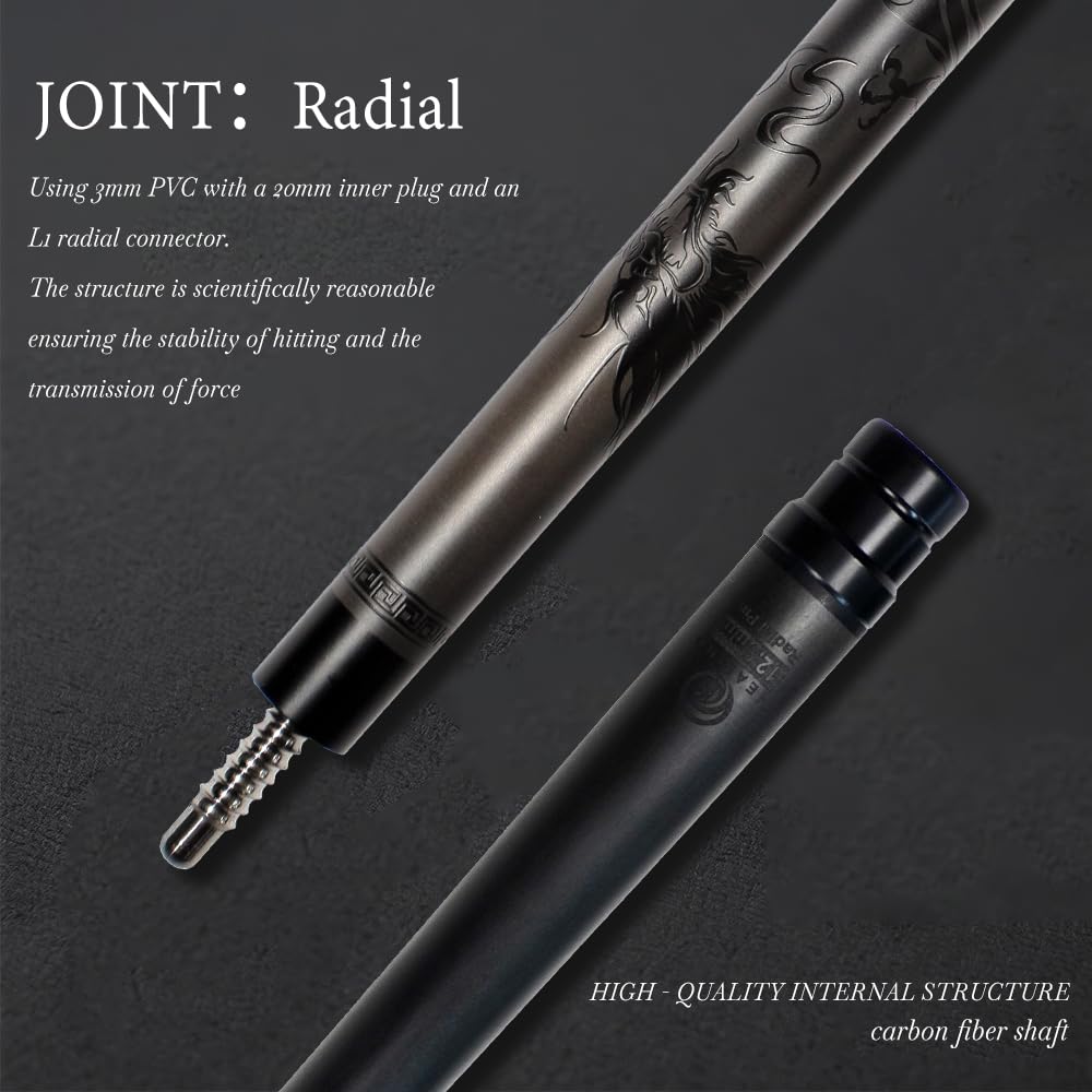 OKHEALING 20 Oz Jointed Carbon Fiber Pool Cue Stick with Tip 58-inch 1/2 12.9mm (Break Cue)