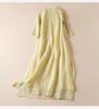 Women's Fairy Embroidered Ramie Dress - Round Neck, Pullover, 5-Point Sleeves, Long Summer Style