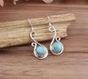 Solid 925 Sterling Silver Natural Larimar Round Cabochon Gemstone Handmade Dangle Drop Earring