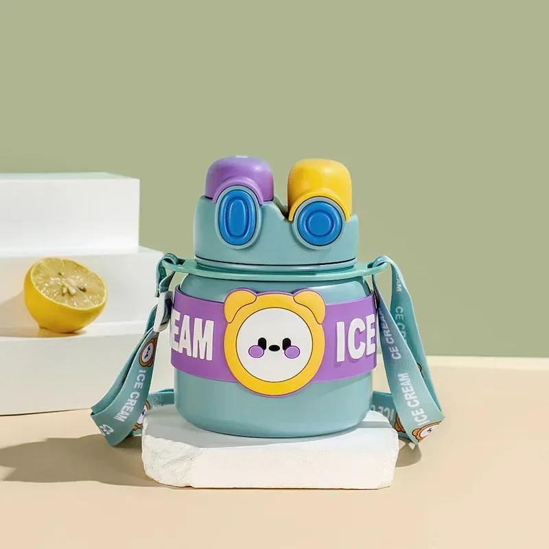 850ml Thermos Cup Stainless Steel Cartoon Vacuum Water Bottle with Straw for Children Outdoor Camping Vacuum Flasks Kids Gifts