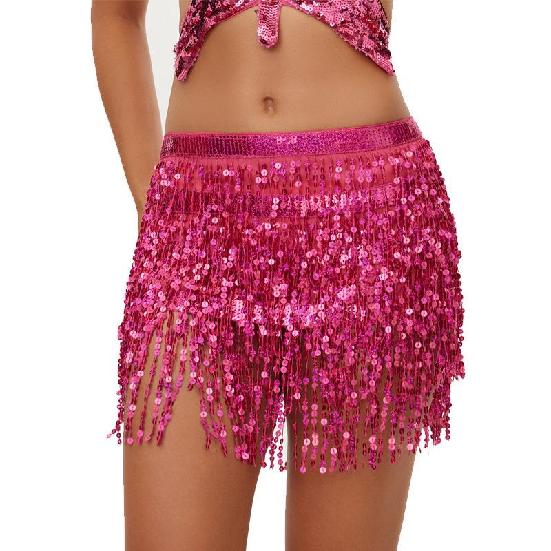 Bohemian Sequin Hip Scarf: Four-layer Tassel Waist Chain Belly Dance Costume for Women. Perfect for Halloween Performances.