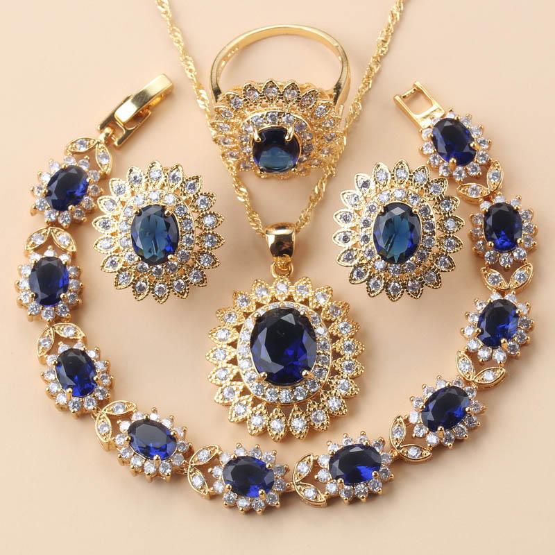 African Wedding Necklace Big Sunflowe Jewelry Sets  Gold Plated Luxury Woman Earrings Charm Bracelet And Ring Bridal Costume