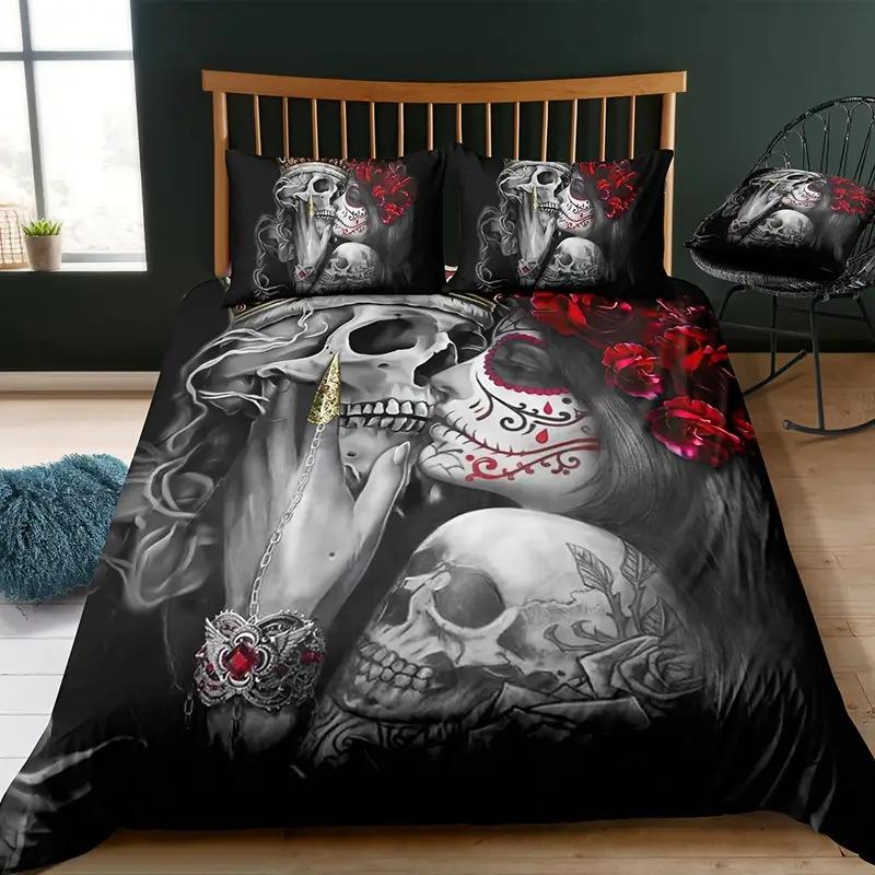 3D Digital Printed Quilt Set Three-Piece Skull Rose Series Quilt Set Spring New Product Can Be Duvetcover